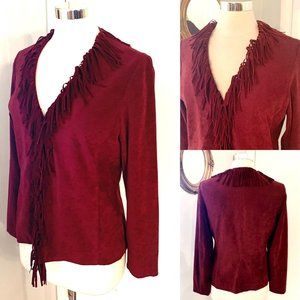 Women’s Burgundy Red Fringed Cardigan Jacket Size 6
